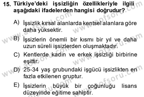 Çalışma Ekonomisi 2 Dersi 2014 - 2015 Yılı (Final) Dönem Sonu Sınav Soruları 15. Soru