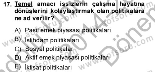 Çalışma Ekonomisi 2 Dersi 2014 - 2015 Yılı (Final) Dönem Sonu Sınav Soruları 17. Soru