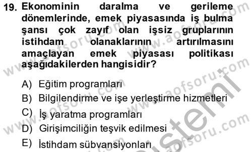 Çalışma Ekonomisi 2 Dersi 2014 - 2015 Yılı (Final) Dönem Sonu Sınav Soruları 19. Soru