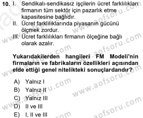Çalışma Ekonomisi 2 Dersi 2015 - 2016 Yılı (Vize) Ara Sınav Soruları 10. Soru