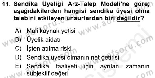 Çalışma Ekonomisi 2 Dersi 2015 - 2016 Yılı (Vize) Ara Sınav Soruları 11. Soru