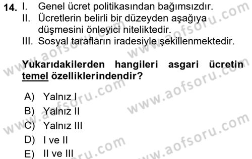 Çalışma Ekonomisi 2 Dersi 2015 - 2016 Yılı (Vize) Ara Sınav Soruları 14. Soru