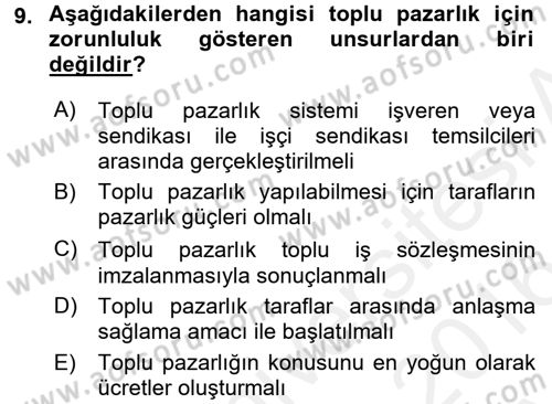 Çalışma Ekonomisi 2 Dersi 2015 - 2016 Yılı (Vize) Ara Sınav Soruları 9. Soru