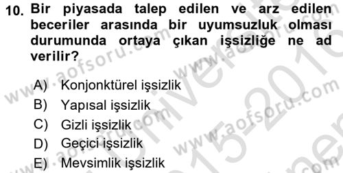 Çalışma Ekonomisi 2 Dersi 2015 - 2016 Yılı (Final) Dönem Sonu Sınav Soruları 10. Soru