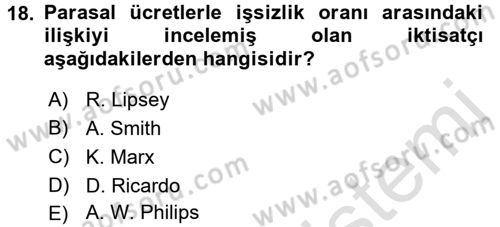Çalışma Ekonomisi 2 Dersi 2015 - 2016 Yılı (Final) Dönem Sonu Sınav Soruları 18. Soru