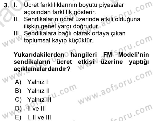 Çalışma Ekonomisi 2 Dersi 2015 - 2016 Yılı (Final) Dönem Sonu Sınav Soruları 3. Soru