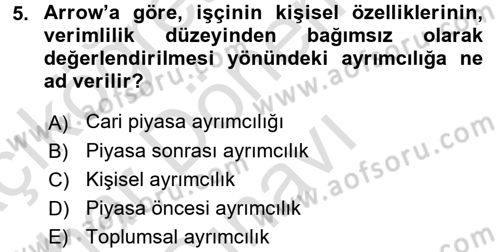 Çalışma Ekonomisi 2 Dersi 2015 - 2016 Yılı (Final) Dönem Sonu Sınav Soruları 5. Soru