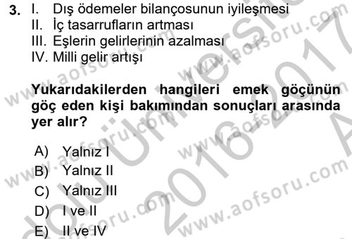 Çalışma Ekonomisi 2 Dersi 2016 - 2017 Yılı (Vize) Ara Sınav Soruları 3. Soru
