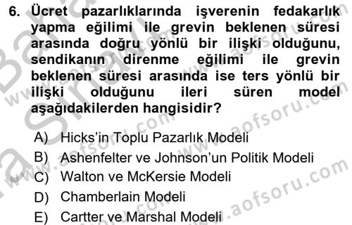 Çalışma Ekonomisi 2 Dersi 2016 - 2017 Yılı (Vize) Ara Sınav Soruları 6. Soru
