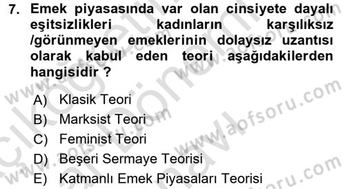 Çalışma Ekonomisi 2 Dersi 2016 - 2017 Yılı (Final) Dönem Sonu Sınav Soruları 7. Soru
