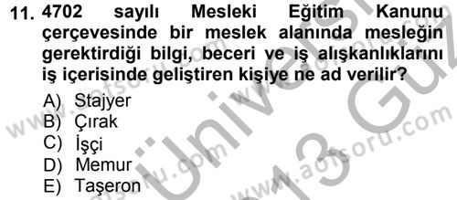 Çalışma İlişkileri Dersi Ara Sınavı Deneme Sınav Soruları 11. Soru