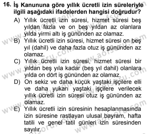 Çalışma İlişkileri Dersi Ara Sınavı Deneme Sınav Soruları 16. Soru
