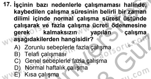 Çalışma İlişkileri Dersi Ara Sınavı Deneme Sınav Soruları 17. Soru