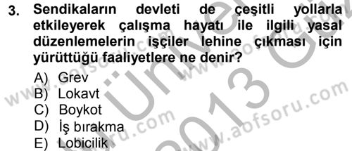 Çalışma İlişkileri Dersi Ara Sınavı Deneme Sınav Soruları 3. Soru