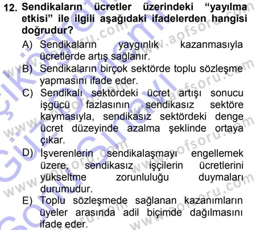 Çalışma İlişkileri Dersi 2012 - 2013 Yılı (Final) Dönem Sonu Sınav Soruları 12. Soru