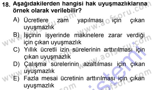 Çalışma İlişkileri Dersi 2012 - 2013 Yılı (Final) Dönem Sonu Sınav Soruları 18. Soru