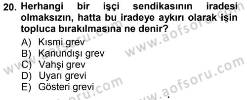 Çalışma İlişkileri Dersi 2012 - 2013 Yılı (Final) Dönem Sonu Sınav Soruları 20. Soru