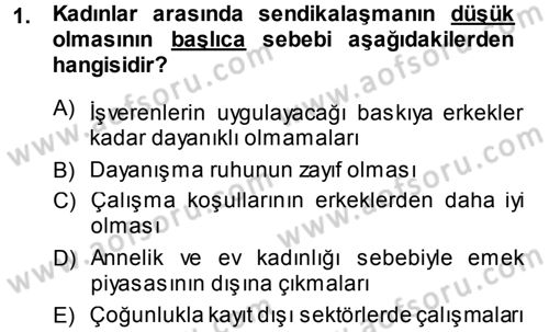 Çalışma İlişkileri Dersi Ara Sınavı Deneme Sınav Soruları 1. Soru