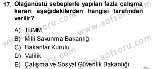 Çalışma İlişkileri Dersi Ara Sınavı Deneme Sınav Soruları 17. Soru