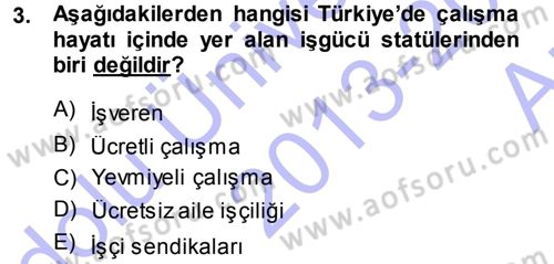 Çalışma İlişkileri Dersi 2013 - 2014 Yılı (Vize) Ara Sınav Soruları 3. Soru
