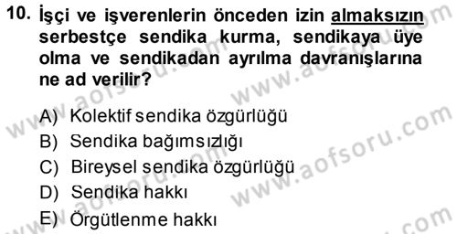 Çalışma İlişkileri Dersi 2013 - 2014 Yılı (Final) Dönem Sonu Sınav Soruları 10. Soru