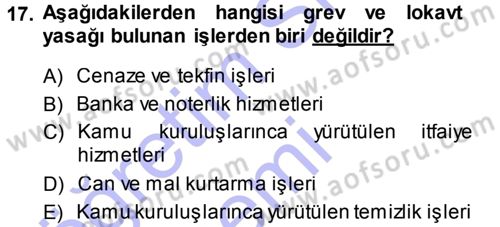 Çalışma İlişkileri Dersi 2013 - 2014 Yılı (Final) Dönem Sonu Sınav Soruları 17. Soru