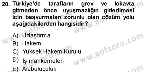 Çalışma İlişkileri Dersi 2013 - 2014 Yılı (Final) Dönem Sonu Sınav Soruları 20. Soru