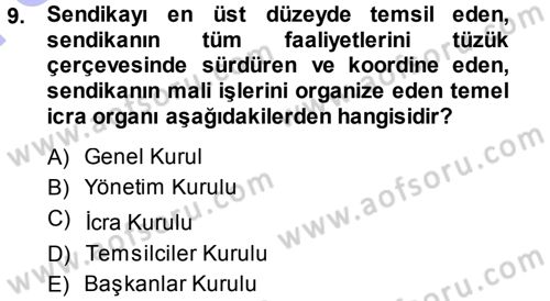 Çalışma İlişkileri Dersi 2013 - 2014 Yılı (Final) Dönem Sonu Sınav Soruları 9. Soru