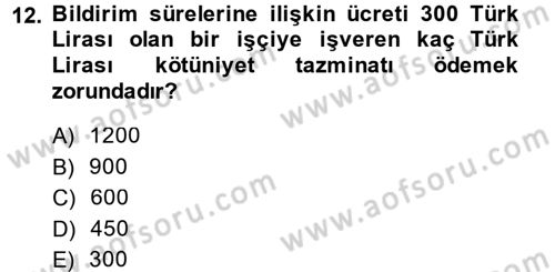 Çalışma İlişkileri Dersi 2013 - 2014 Yılı Tek Ders Sınav Soruları 12. Soru