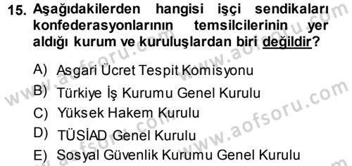 Çalışma İlişkileri Dersi 2013 - 2014 Yılı Tek Ders Sınav Soruları 15. Soru