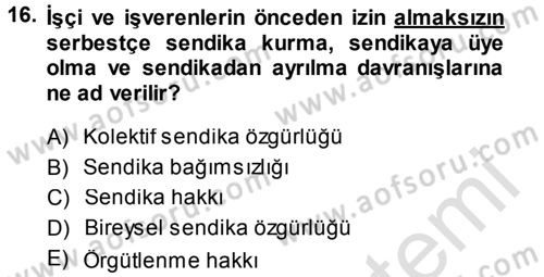 Çalışma İlişkileri Dersi 2013 - 2014 Yılı Tek Ders Sınav Soruları 16. Soru