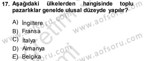 Çalışma İlişkileri Dersi 2013 - 2014 Yılı Tek Ders Sınav Soruları 17. Soru