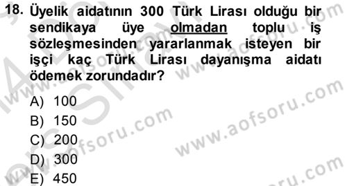 Çalışma İlişkileri Dersi 2013 - 2014 Yılı Tek Ders Sınav Soruları 18. Soru