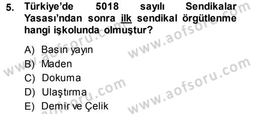 Çalışma İlişkileri Dersi 2013 - 2014 Yılı Tek Ders Sınav Soruları 5. Soru