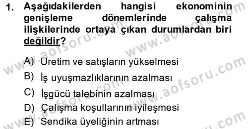 Çalışma İlişkileri Dersi 2014 - 2015 Yılı (Vize) Ara Sınav Soruları 1. Soru