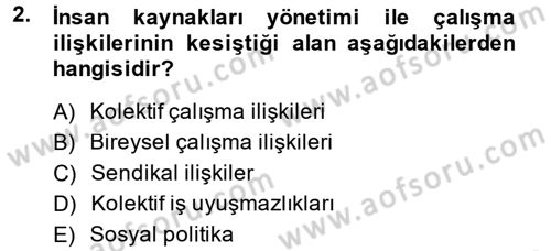 Çalışma İlişkileri Dersi Ara Sınavı Deneme Sınav Soruları 2. Soru
