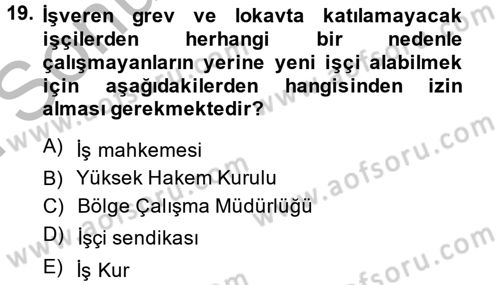 Çalışma İlişkileri Dersi 2014 - 2015 Yılı (Final) Dönem Sonu Sınav Soruları 19. Soru