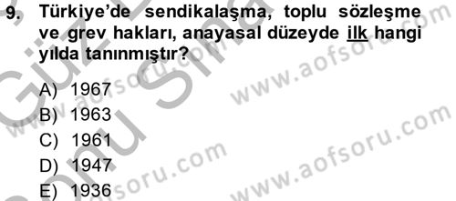 Çalışma İlişkileri Dersi 2014 - 2015 Yılı (Final) Dönem Sonu Sınav Soruları 9. Soru