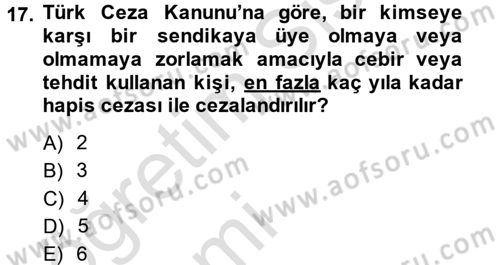 Çalışma İlişkileri Dersi 2014 - 2015 Yılı Tek Ders Sınav Soruları 17. Soru