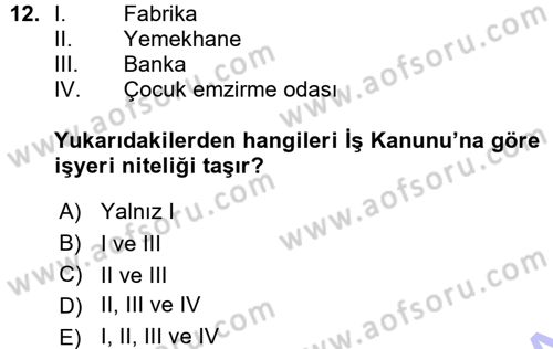 Çalışma İlişkileri Dersi 2015 - 2016 Yılı (Vize) Ara Sınav Soruları 12. Soru