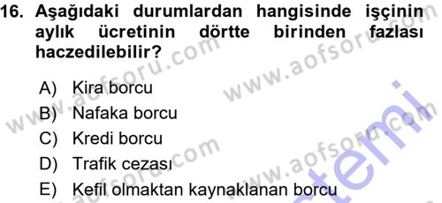 Çalışma İlişkileri Dersi Ara Sınavı Deneme Sınav Soruları 16. Soru