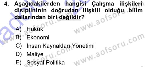 Çalışma İlişkileri Dersi Ara Sınavı Deneme Sınav Soruları 4. Soru