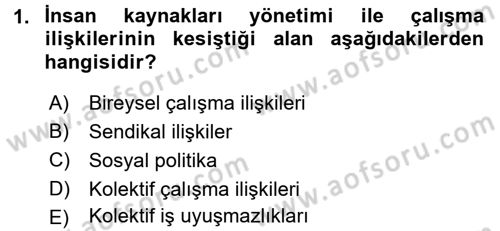 Çalışma İlişkileri Dersi 2015 - 2016 Yılı (Final) Dönem Sonu Sınav Soruları 1. Soru
