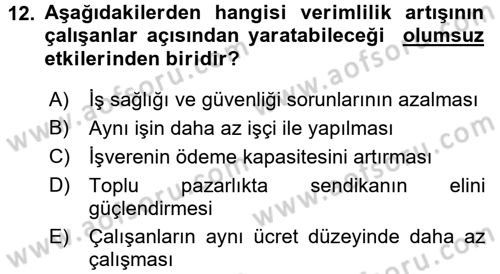Çalışma İlişkileri Dersi 2015 - 2016 Yılı (Final) Dönem Sonu Sınav Soruları 12. Soru