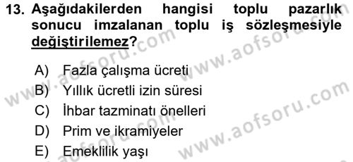 Çalışma İlişkileri Dersi 2015 - 2016 Yılı (Final) Dönem Sonu Sınav Soruları 13. Soru