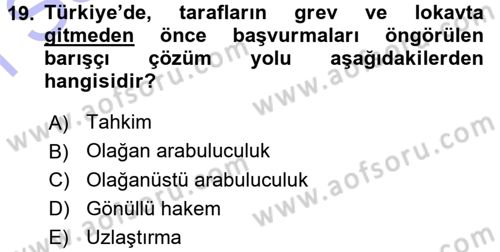Çalışma İlişkileri Dersi 2015 - 2016 Yılı (Final) Dönem Sonu Sınav Soruları 19. Soru
