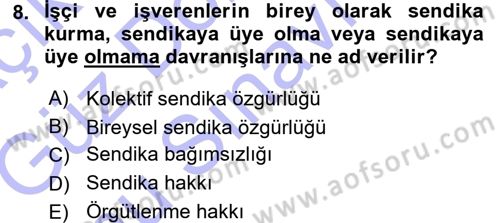 Çalışma İlişkileri Dersi 2015 - 2016 Yılı (Final) Dönem Sonu Sınav Soruları 8. Soru