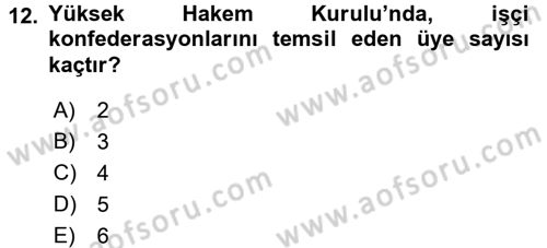 Çalışma İlişkileri Dersi 2015 - 2016 Yılı Tek Ders Sınav Soruları 12. Soru