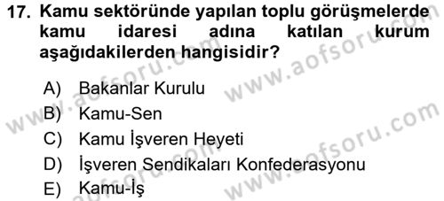 Çalışma İlişkileri Dersi 2015 - 2016 Yılı Tek Ders Sınav Soruları 17. Soru