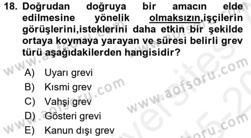 Çalışma İlişkileri Dersi 2015 - 2016 Yılı Tek Ders Sınav Soruları 18. Soru